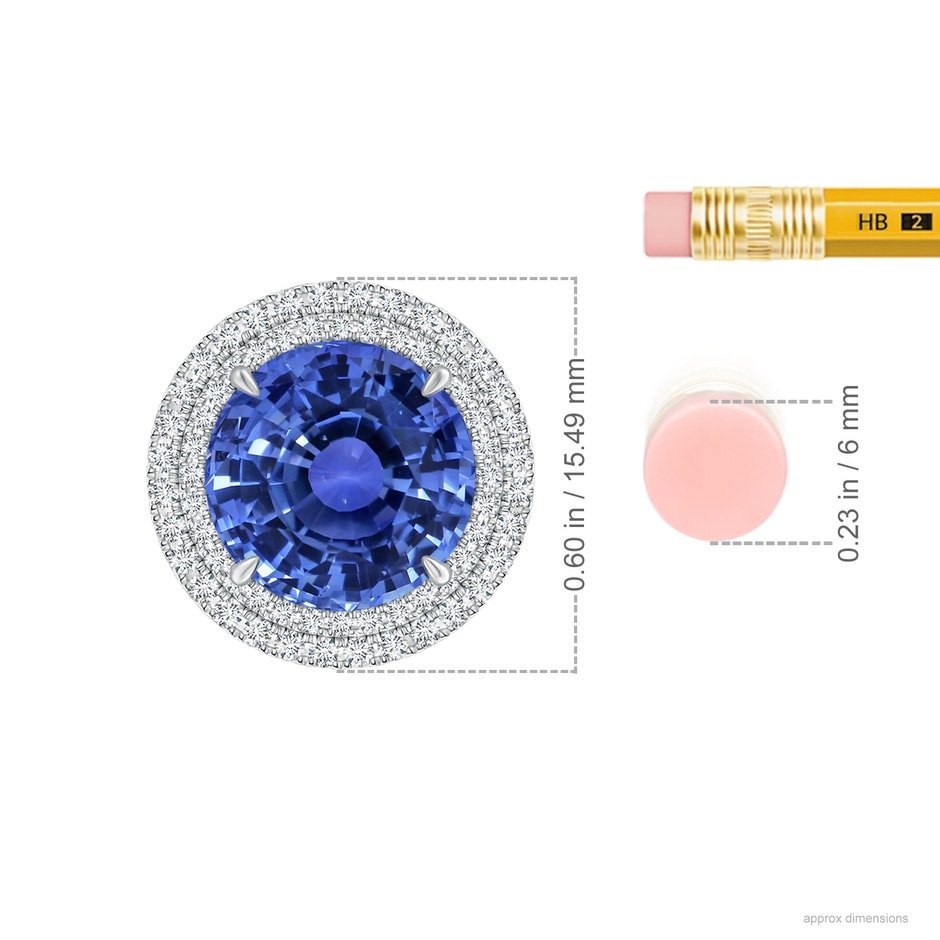 10.61-10.80x7.38mm AA GIA Certified Blue sapphire Double Halo Pendant in 18K White Gold ruler