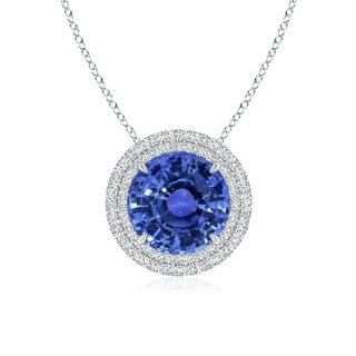 10.61-10.80x7.38mm AA GIA Certified Blue sapphire Double Halo Pendant in P950 Platinum