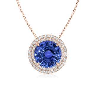 10.61-10.80x7.38mm AA GIA Certified Blue sapphire Double Halo Pendant in Rose Gold