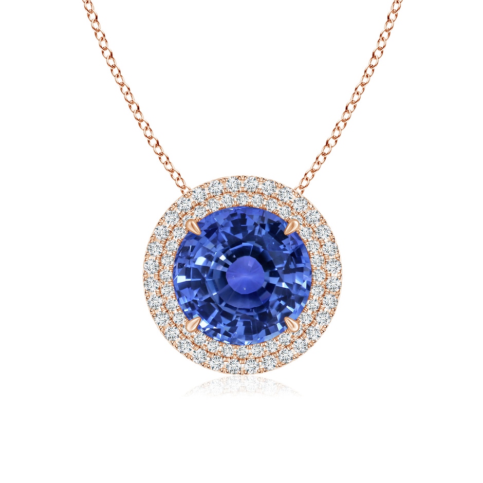 10.61-10.80x7.38mm AA GIA Certified Blue sapphire Double Halo Pendant in Rose Gold 
