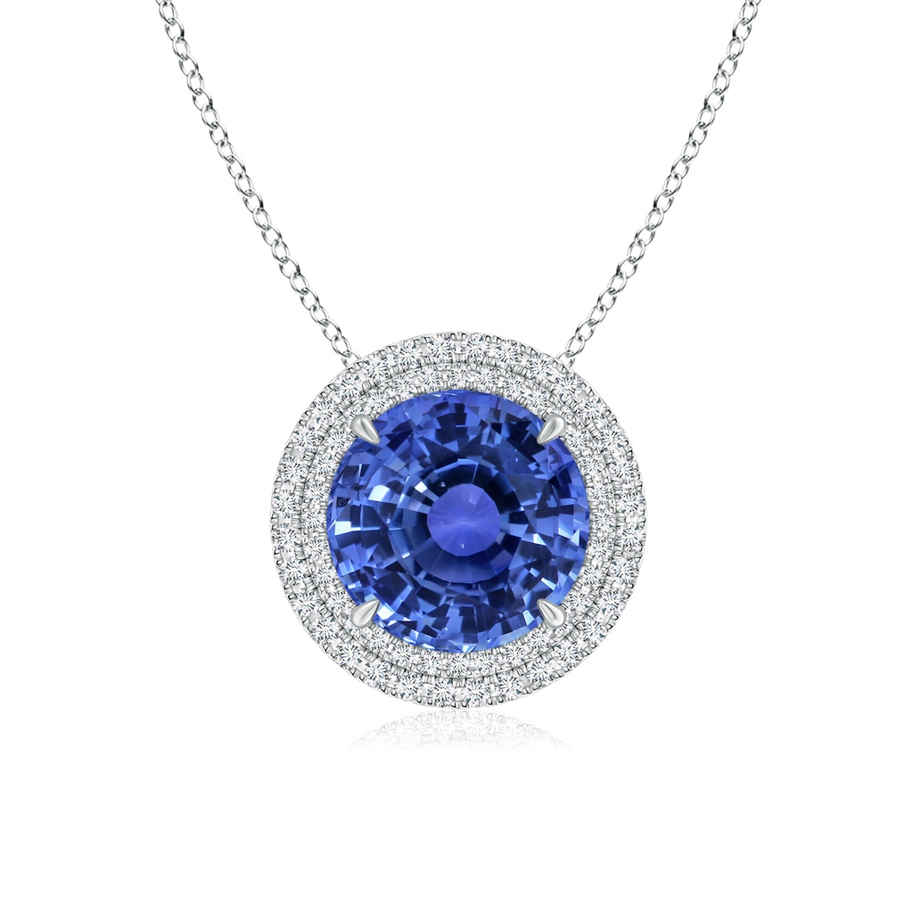 10.61-10.80x7.38mm AA GIA Certified Blue sapphire Double Halo Pendant in White Gold