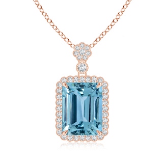 14.00x9.91x8.46mm AAAA GIA Certified Emerald cut Aquamarine Pendant with Floral Bale in 18K Rose Gold