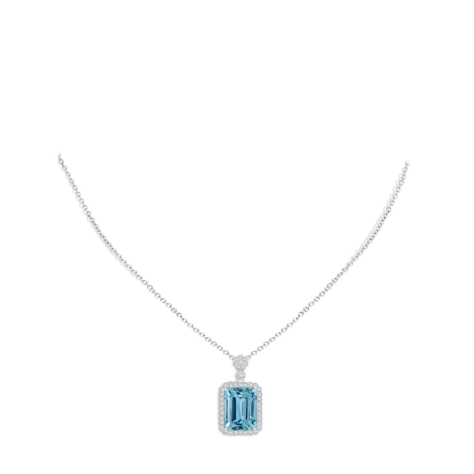 14.00x9.91x8.46mm AAAA GIA Certified Emerald cut Aquamarine Pendant with Floral Bale in 18K White Gold pen