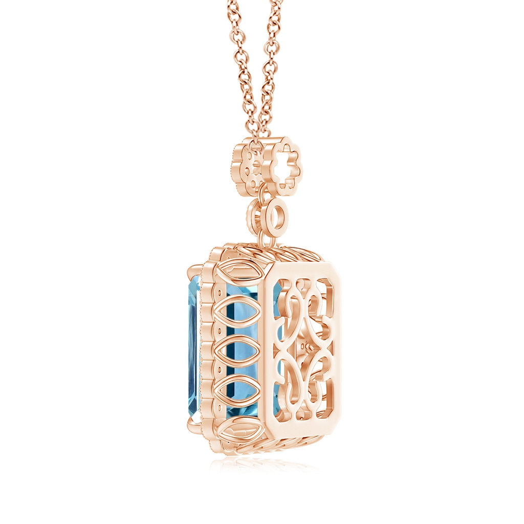 14.00x9.91x8.46mm AAAA GIA Certified Emerald cut Aquamarine Pendant with Floral Bale in Rose Gold - side 199