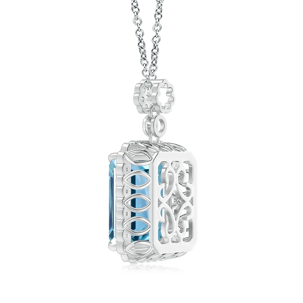14.00x9.91x8.46mm AAAA GIA Certified Emerald cut Aquamarine Pendant with Floral Bale in White Gold - side 199
