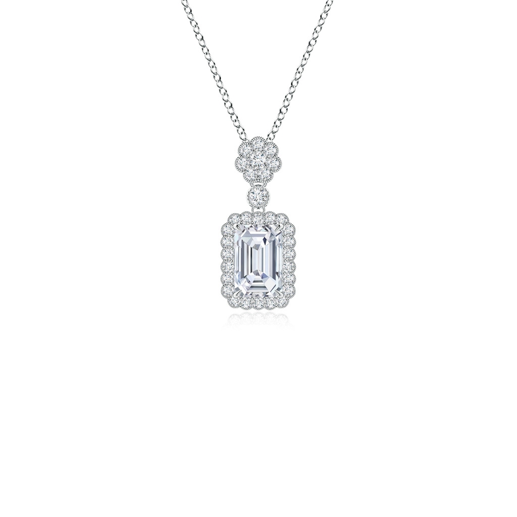 6x4mm GVS2 Emerald cut Diamond Pendant with Floral Bale in S999 Silver