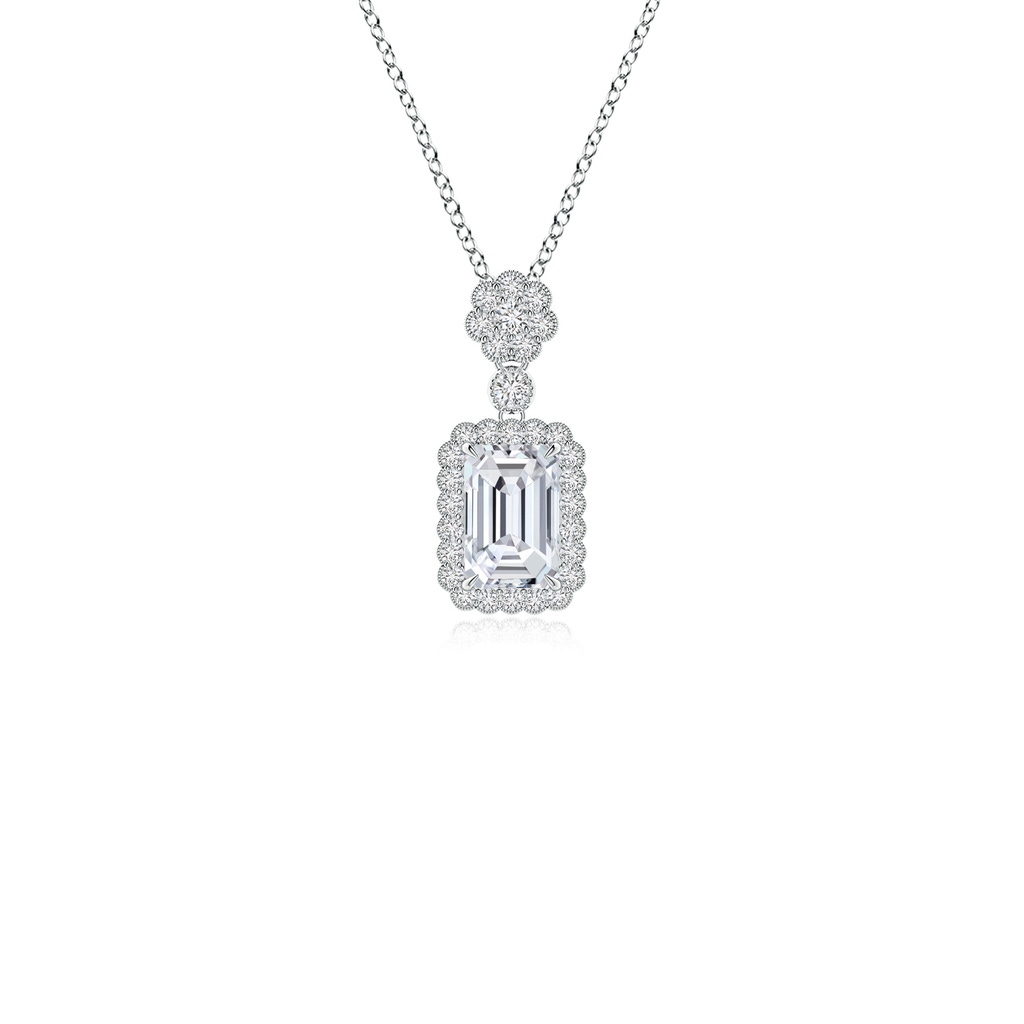 6x4mm HSI2 Emerald cut Diamond Pendant with Floral Bale in White Gold