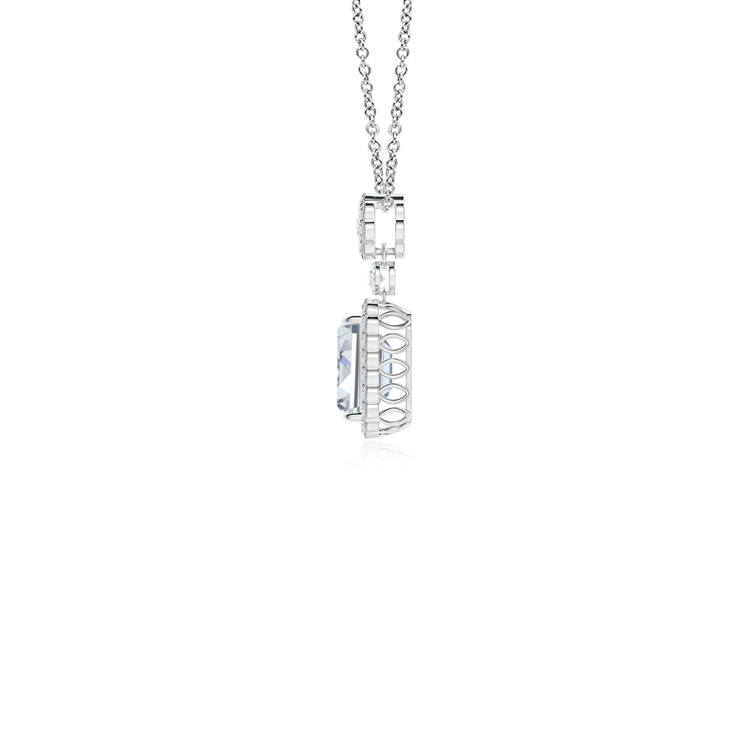 6x4mm HSI2 Emerald cut Diamond Pendant with Floral Bale in White Gold Side 199