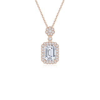 7x5mm GVS2 Emerald cut Diamond Pendant with Floral Bale in Rose Gold