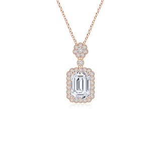 7x5mm HSI2 Emerald cut Diamond Pendant with Floral Bale in Rose Gold