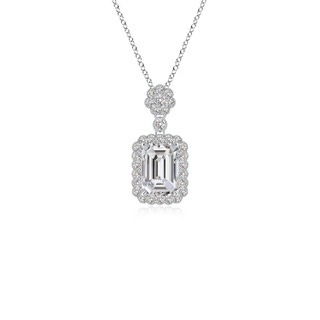 7x5mm IJI1I2 Emerald cut Diamond Pendant with Floral Bale in P950 Platinum