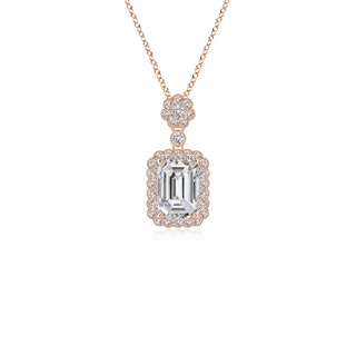 7x5mm IJI1I2 Emerald cut Diamond Pendant with Floral Bale in Rose Gold
