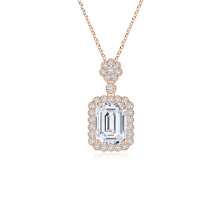 8x6mm HSI2 Emerald cut Diamond Pendant with Floral Bale in Rose Gold