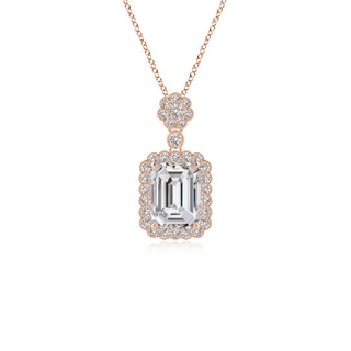 8x6mm IJI1I2 Emerald cut Diamond Pendant with Floral Bale in Rose Gold