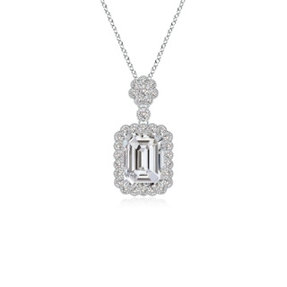 8x6mm IJI1I2 Emerald cut Diamond Pendant with Floral Bale in S999 Silver