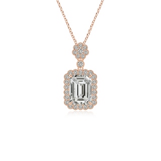 8x6mm KI3 Emerald cut Diamond Pendant with Floral Bale in Rose Gold