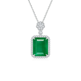 10x8mm AA Emerald Cut Emerald Pendant with Floral Bale in P950 Platinum