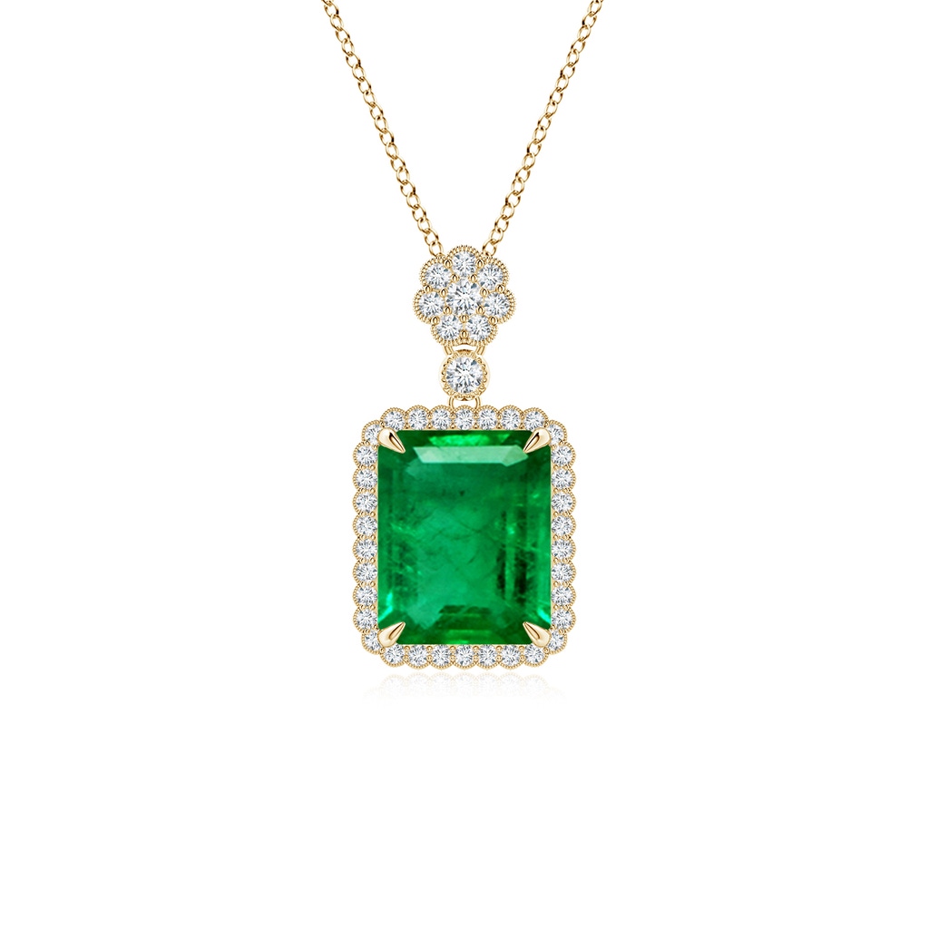 10x8mm AAA Emerald Cut Emerald Pendant with Floral Bale in Yellow Gold