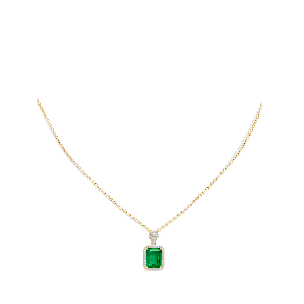 10x8mm AAA Emerald Cut Emerald Pendant with Floral Bale in Yellow Gold pen