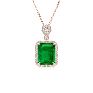 10x8mm AAAA Emerald Cut Emerald Pendant with Floral Bale in Rose Gold