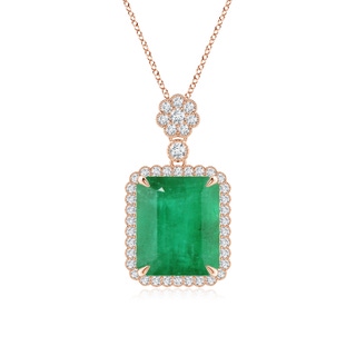 12x10mm A Emerald Cut Emerald Pendant with Floral Bale in Rose Gold