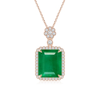12x10mm AA Emerald Cut Emerald Pendant with Floral Bale in Rose Gold
