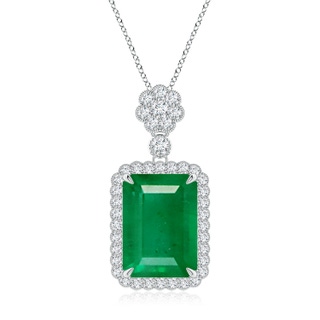 14x10mm AA Emerald Cut Emerald Pendant with Floral Bale in S999 Silver