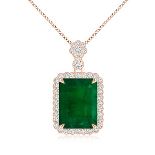 14.38x10.18x5.97mm AA GIA Certified Emerald Cut Emerald Pendant with Floral Bale in 10K Rose Gold
