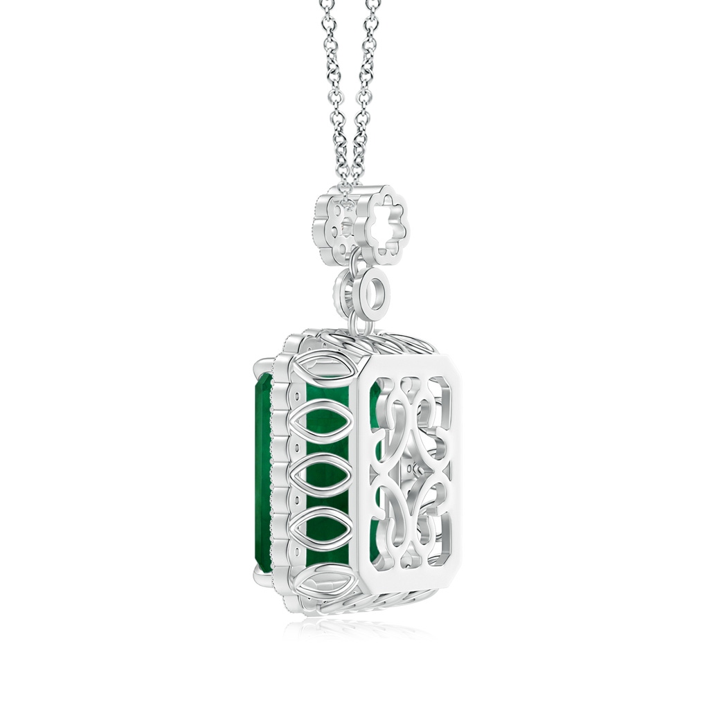 14.38x10.18x5.97mm AA GIA Certified Emerald Cut Emerald Pendant with Floral Bale in White Gold Side 199