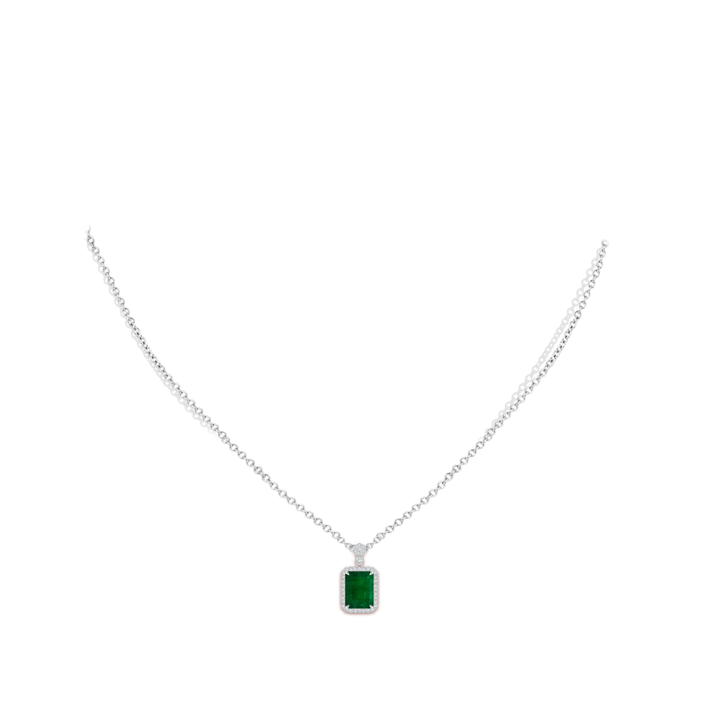 14.38x10.18x5.97mm AA GIA Certified Emerald Cut Emerald Pendant with Floral Bale in White Gold pen