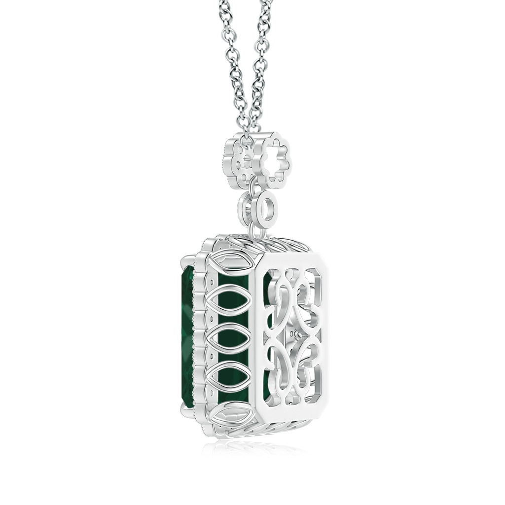 13.82x11.58x10.49mm AAAA GIA Certified Octagonal Green Sapphire (Teal) Floral Bale Pendant in White Gold Side 1