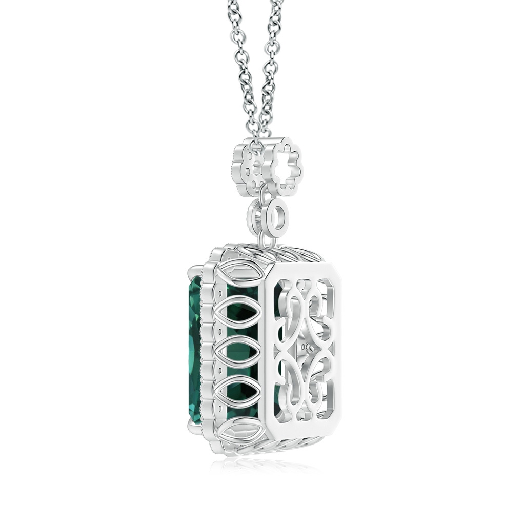 13.82x11.58x10.49mm AAAA GIA Certified Octagonal Teal Color Sapphire Floral Bale Pendant in White Gold - side 199