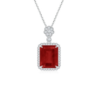 10x8mm AA Emerald cut Ruby Pendant with Floral Bale in P950 Platinum