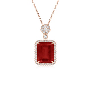 10x8mm AA Emerald cut Ruby Pendant with Floral Bale in Rose Gold