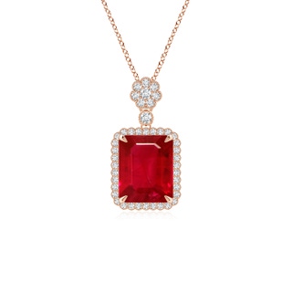 10x8mm AAA Emerald cut Ruby Pendant with Floral Bale in Rose Gold