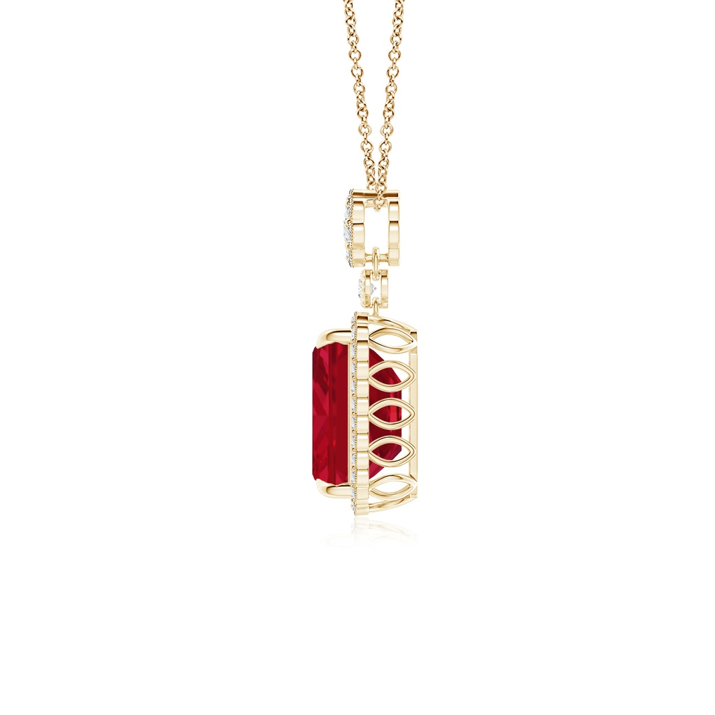 10x8mm AAA Emerald cut Ruby Pendant with Floral Bale in Yellow Gold Side 199