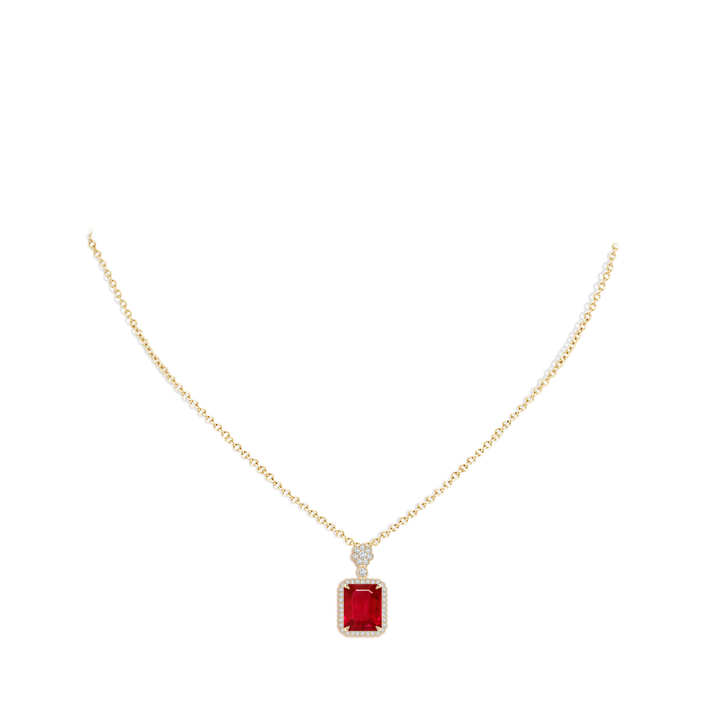 10x8mm AAA Emerald cut Ruby Pendant with Floral Bale in Yellow Gold pen