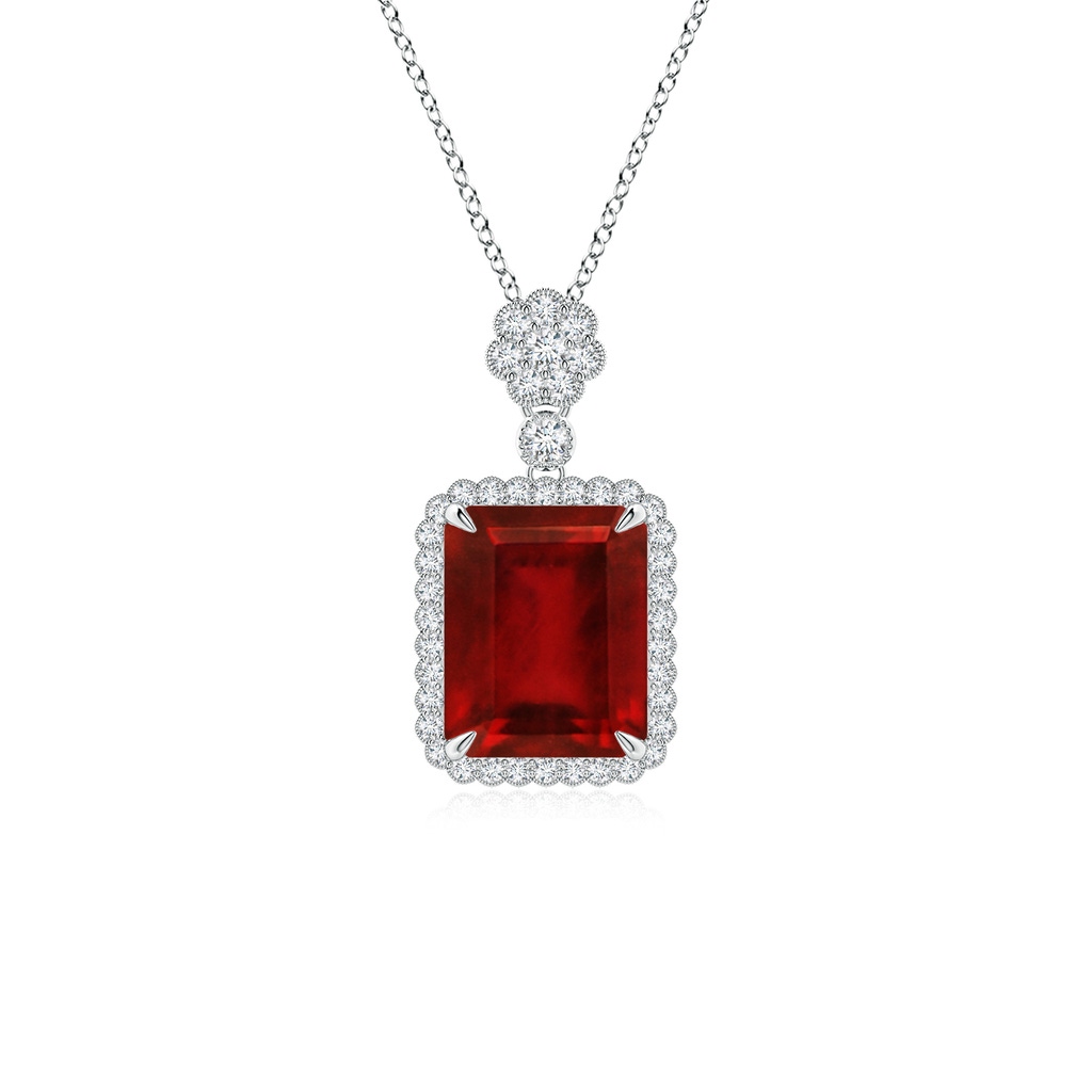 10x8mm AAAA Emerald cut Ruby Pendant with Floral Bale in S999 Silver