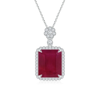 12x10mm A Emerald cut Ruby Pendant with Floral Bale in P950 Platinum