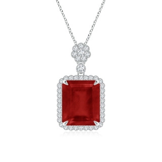 12x10mm AA Emerald cut Ruby Pendant with Floral Bale in P950 Platinum