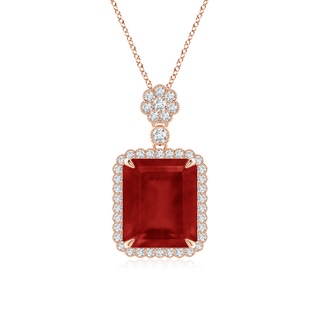 12x10mm AA Emerald cut Ruby Pendant with Floral Bale in Rose Gold