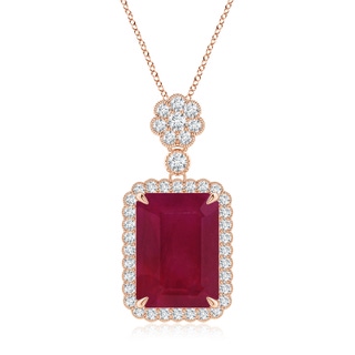 14x10mm A Emerald cut Ruby Pendant with Floral Bale in Rose Gold