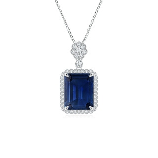 10x8mm AAA Emerald cut Blue Sapphire Pendant with Floral Bale in P950 Platinum