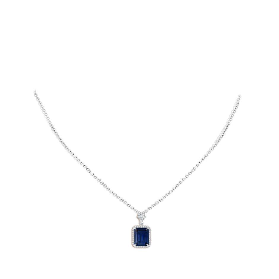 10x8mm AAA Emerald cut Blue Sapphire Pendant with Floral Bale in P950 Platinum pen