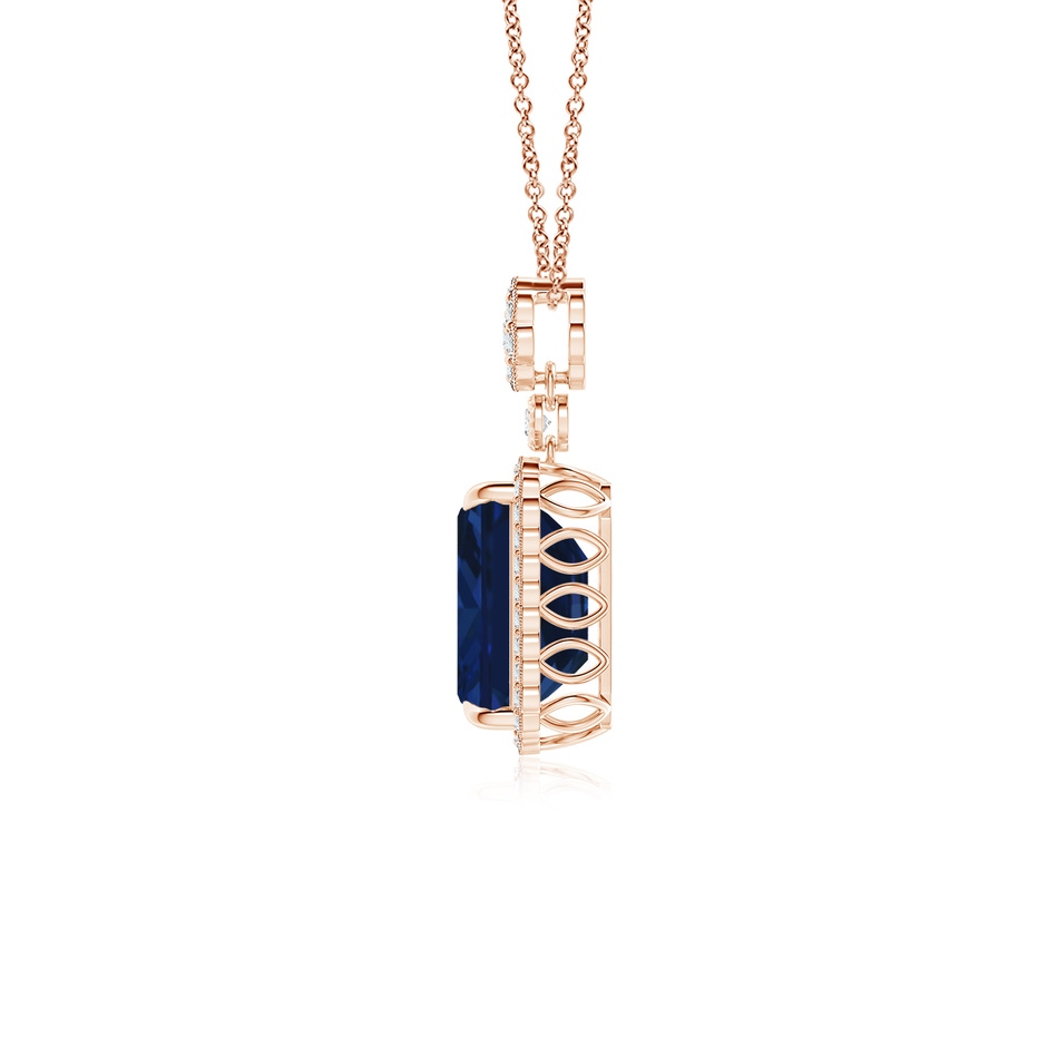 10x8mm AAA Emerald cut Blue Sapphire Pendant with Floral Bale in Rose Gold side 199