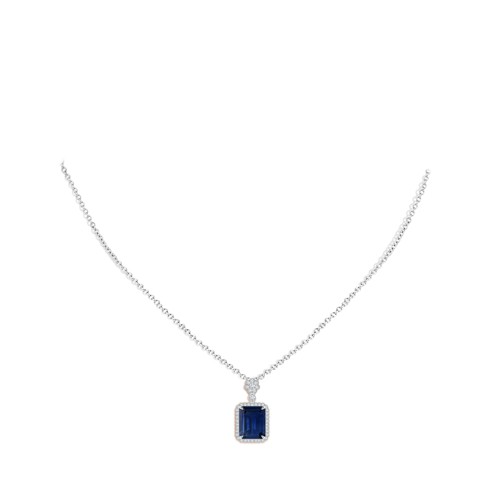 10x8mm AAA Emerald cut Blue Sapphire Pendant with Floral Bale in White Gold pen
