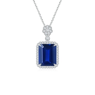 10x8mm AAAA Emerald cut Blue Sapphire Pendant with Floral Bale in P950 Platinum