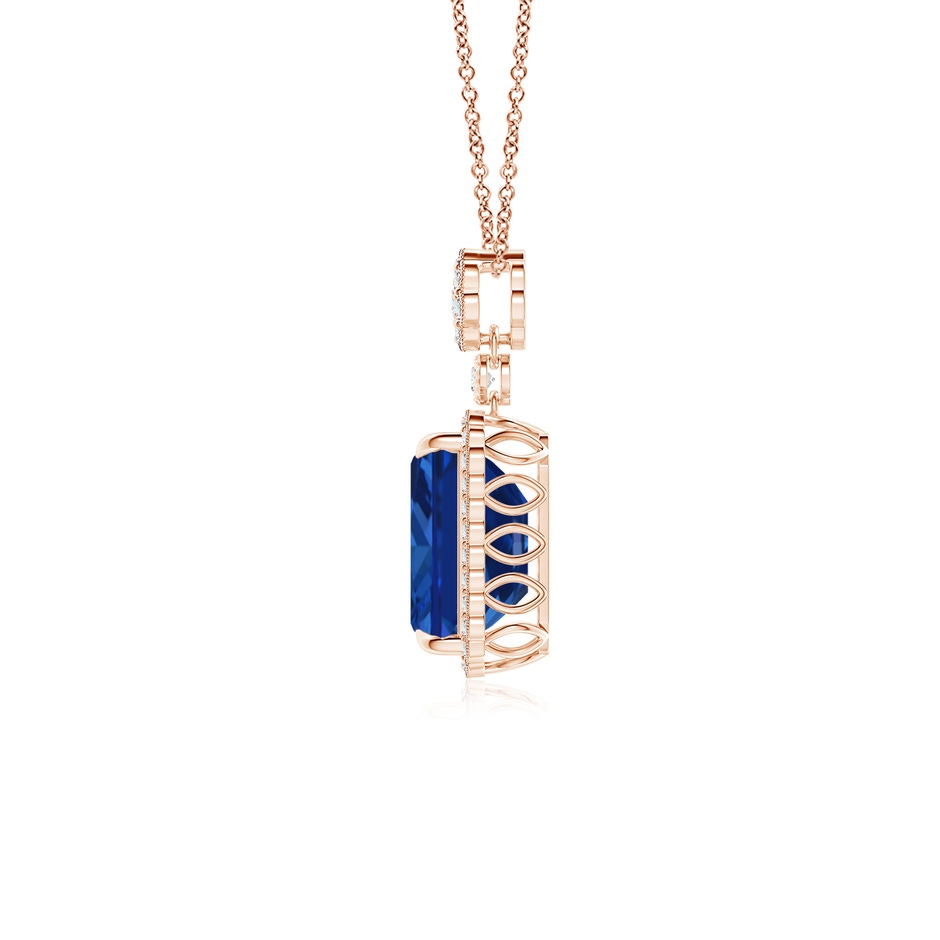 10x8mm AAAA Emerald cut Blue Sapphire Pendant with Floral Bale in Rose Gold side 199