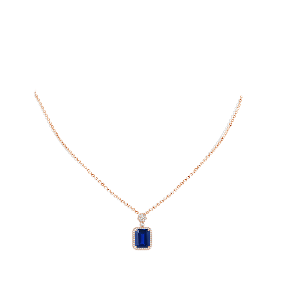 10x8mm AAAA Emerald cut Blue Sapphire Pendant with Floral Bale in Rose Gold pen