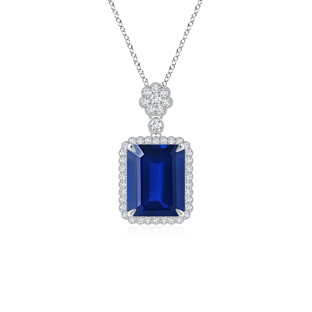 10x8mm AAAA Emerald cut Blue Sapphire Pendant with Floral Bale in S999 Silver